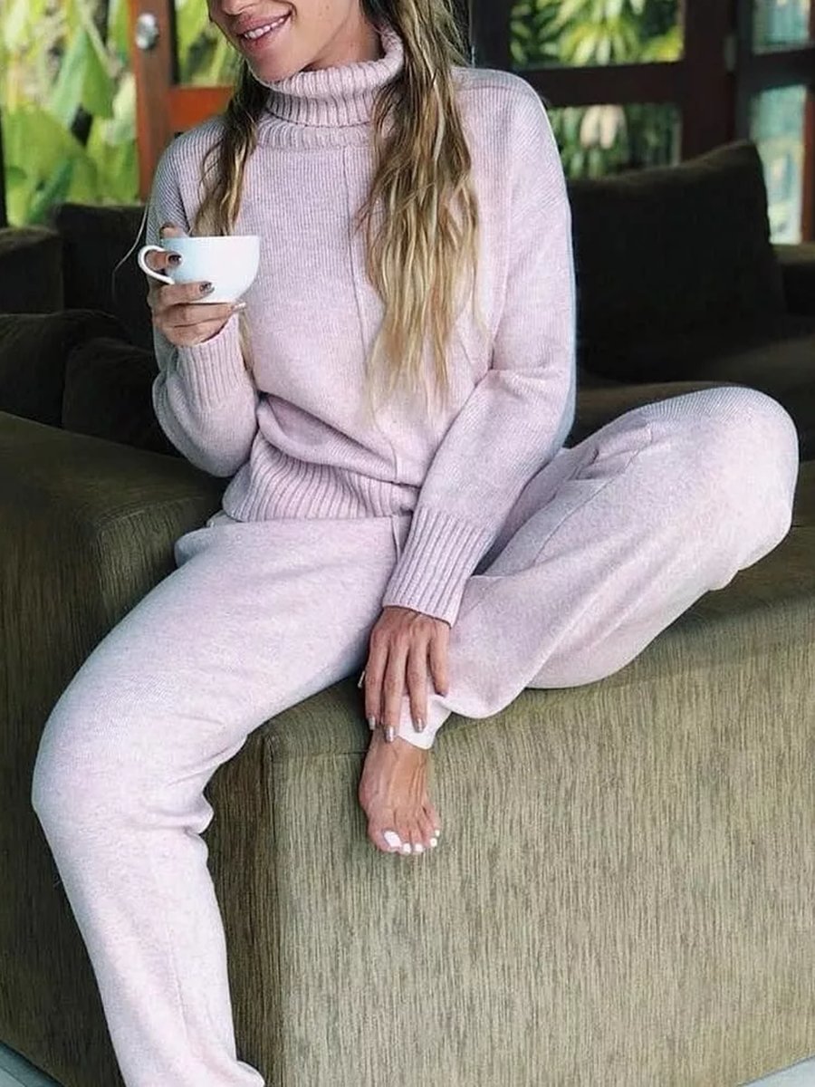 Turtleneck Knitted Casual Two-piece Suit