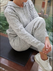 Hooded Zip Knitted Casual Two-piece Suit