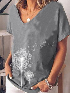 Simple Casual Loose Dandelion Print T-Shirt