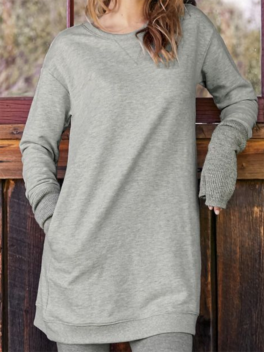 Fashion Solid Color Long Sleeve Pocket Top