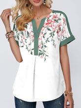 Load image into Gallery viewer, Floral Print Notch Neck Contrast Piping Blouse