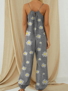 Fashion Printed Bouquet Feet Jumpsuit