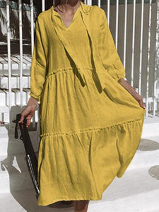 Casual Solid Long Sleeves Loose Midi Dress