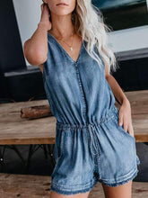 Load image into Gallery viewer, Women Fashion Denim Lacing V Neck Jumpsuits