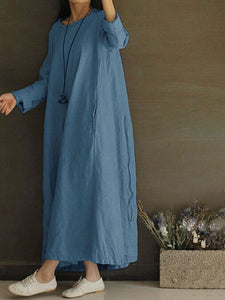 Loose Long Sleeve Long Round Neck Dress