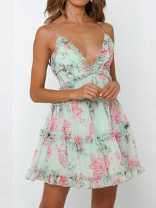 Sexy Backless V-Neck Sling Floral Casual Dress