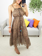 Load image into Gallery viewer, Halter Ruffle Waist Leopard Print Maxi Dress