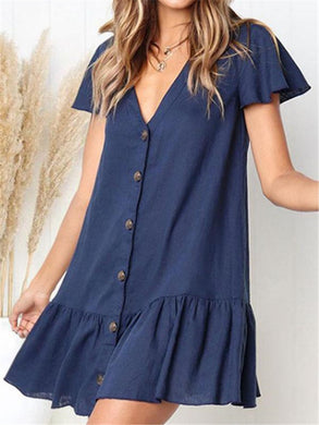 Casual Fashion Solid Color Decorative Button Mini Dresses