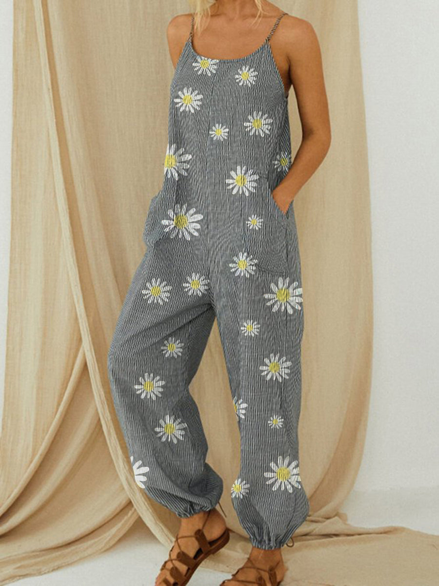 Fashion Printed Bouquet Feet Jumpsuit