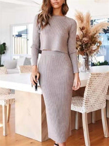 Fashion Simple Solid Color Knitted Skirt Suits