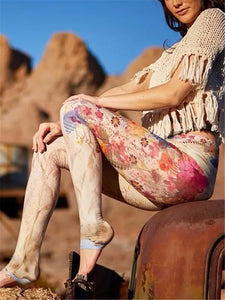 Fashion Hand Painted Floral Print Yoga Pants