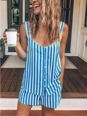 Romantic Home Wear Striped Casual Loungewear  Set