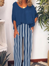 Load image into Gallery viewer, Simple Casual Loose Top Striped Pants Set