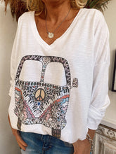 Load image into Gallery viewer, Printed V-Neck Long Sleeve T-Shirt