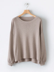 Crew Neck Casual Lantern Sleeve Knit Sweater