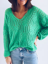 Load image into Gallery viewer, Long Sleeves V-neck Openwork Sweater