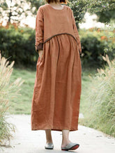 Load image into Gallery viewer, Loose Casual Round Neck Cotton and Linen Solid Color Pregnant Women Dress