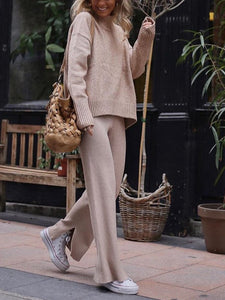 Fashion High Collar Long Sleeve Knit Two-piece Suit