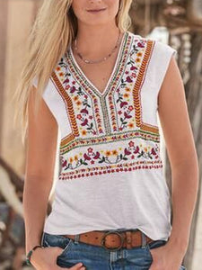 Casual Print V-Neck Sleeveless Shirt