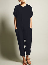 Load image into Gallery viewer, Round Neck Casual Pocket Jumpsuit In Solid Color Linen