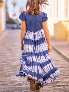 Romantic Bohemian Casual Loose Color Block Tie Dye Dress