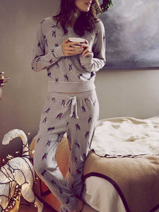 Casual Loose Print Long Sleeve Suit