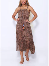 Load image into Gallery viewer, Halter Ruffle Waist Leopard Print Maxi Dress