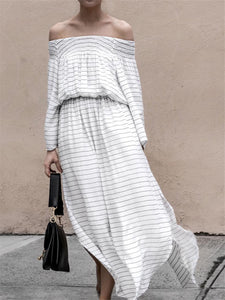 One-shoulder Striped Casual Dress