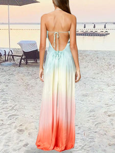 Sexy Casual Rainbow Halter Dress