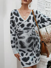 Load image into Gallery viewer, Leopard Print Long Sleeve Lace Up Maternity Dress