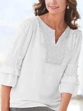 Load image into Gallery viewer, Women Casual Lace V Neck Half Sleeves Shirt