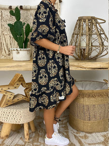 Skull Print Loose Deep V-Neck Short Sleeve Casual Dress