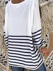 Striped V-Neck Leisure Long Sleeve Shirt