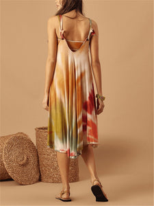 Bohemia Tie Dye Strapless Back A Type Midi Dresses