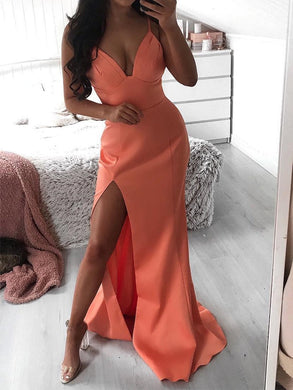 High-Waisted Sling V-Neck Pleated Slim-Fit Split Sexy Evening Dress