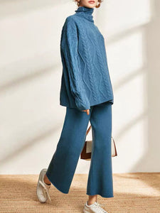 Loose Casual Turtleneck Long Sleeve Pants Two Piece Set