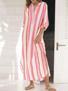 Striped Long Sleeve Casual Shirt Dress