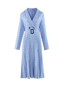 Fashion Retro Professional Plaid Pleated Long Dress