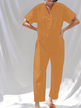 Load image into Gallery viewer, Solid Color Short Sleeved V-Neck Jumpsuit with Buttons