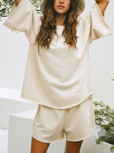 Pure Color Casual Round Collar T-Shirt & Shorts Set Jumpsuit