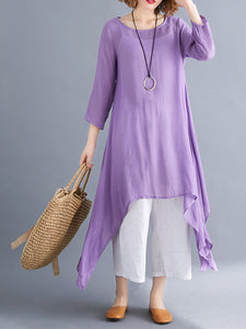 Solid Color Irregular Large Swing Loose Long-Sleeved Cotton Skirt