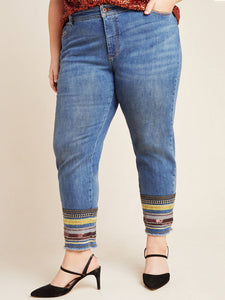 Plus Size High-Rise Embroidered Slim Straight Jeans