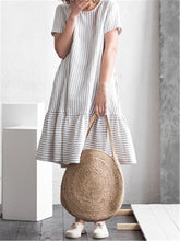 Load image into Gallery viewer, Fashion Cotton Linen Striped Stitching Loose Midi Dresses