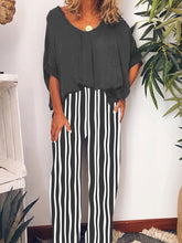 Load image into Gallery viewer, Simple Casual Loose Top Striped Pants Set