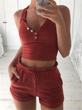 Load image into Gallery viewer, Solid Color Button Neck Knit Suit