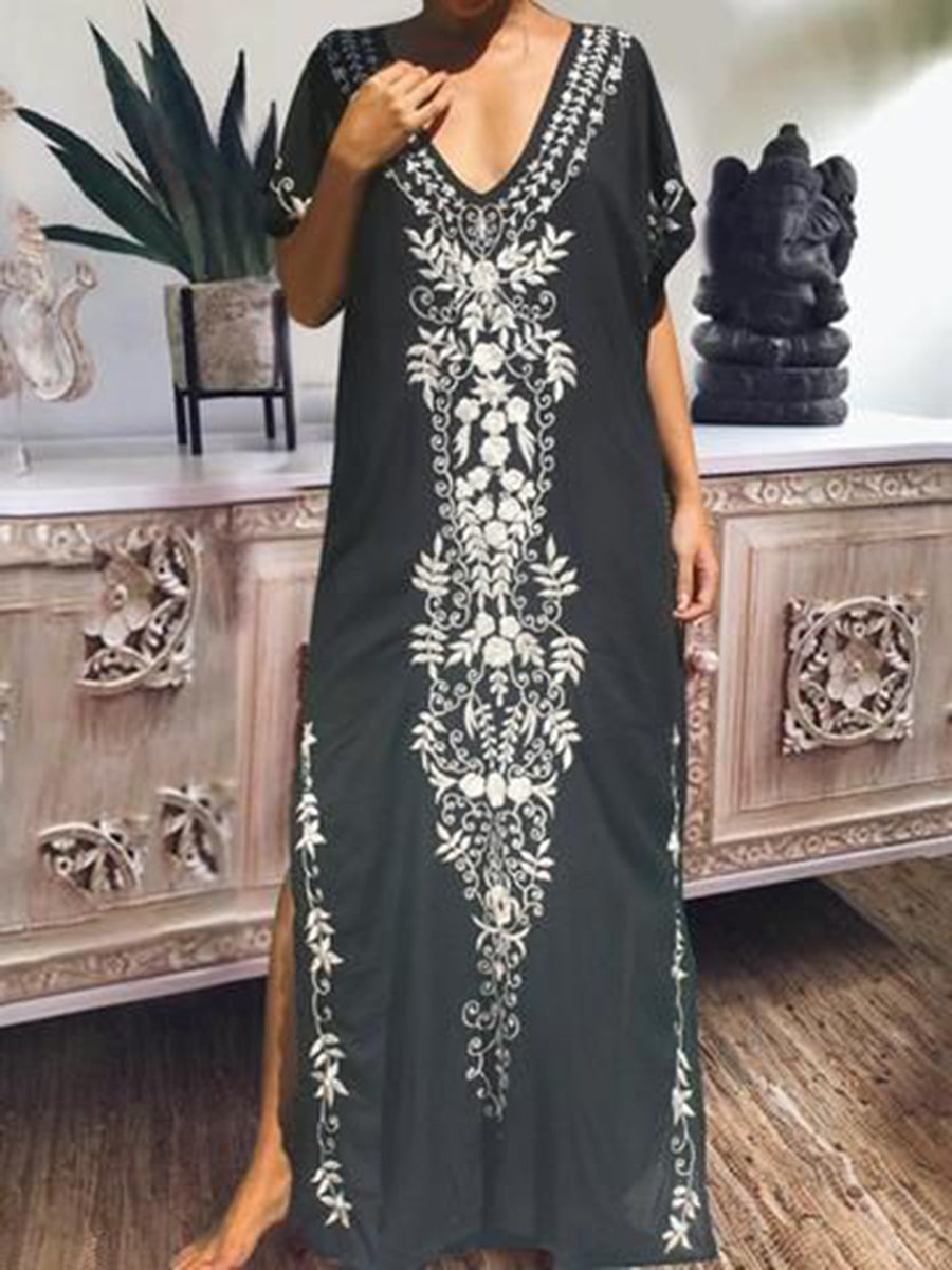 Casual V-neck Long Printed Dress