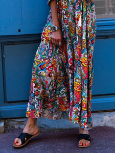 V Neck Multicolor Paneled Maxi Dresses