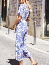 Load image into Gallery viewer, Round Neck loose Belt Printed Elegant Jumpsuit