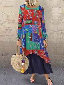 Fashion Casual Vintage Loose Print Dress