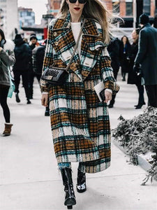 Fashionable Autumn And Winter British Style Lapel Check Grain Temperament Long-Sleeved Coat